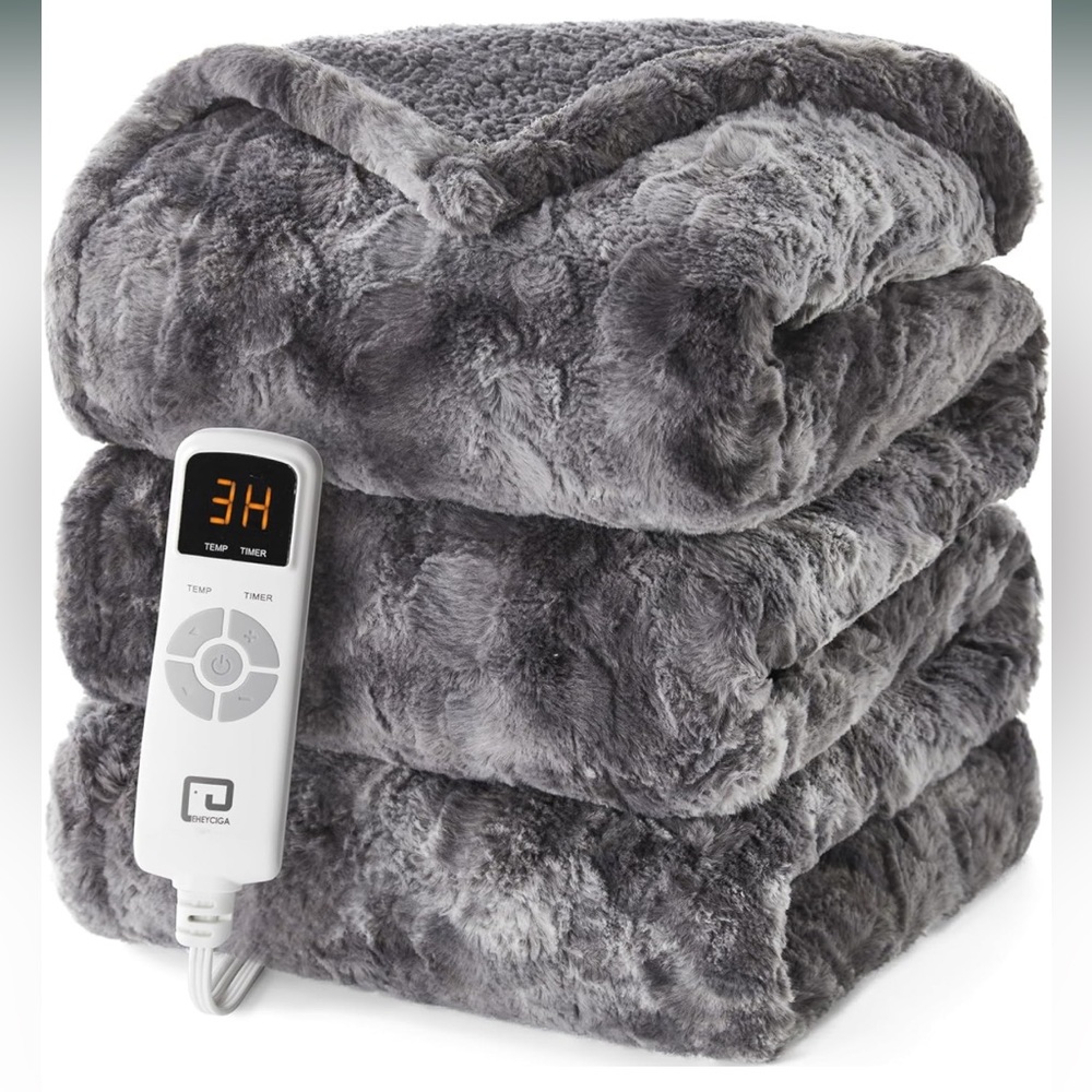 Electric Heated Blanket Throw Faux Fur